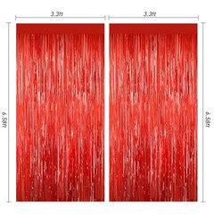 Tinsel Backdrop, 2Pack Fringe Curtains Foil Tinsel Party Streamer Backdrop Red