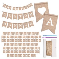 Pre-Printed Banner Kit – 97 BURLAP Flags with WHITE Letters, Numbers & Symbol…