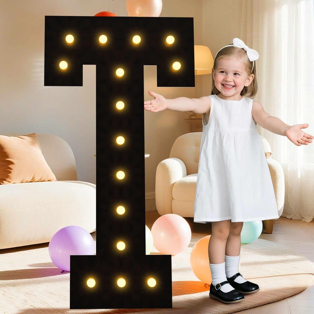 4FT Marquee Light Up Letters, Black Marquee Letters Large Mosaic Letters T,