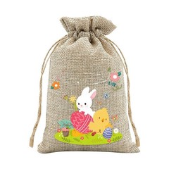 Easter Rabbit Drawstring Bags Set of 30 for Candy Present Pouch Linen Mix
