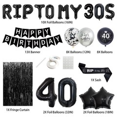 40th Birthday Decorations Black Silver – Happy Banner Rip to My 30s