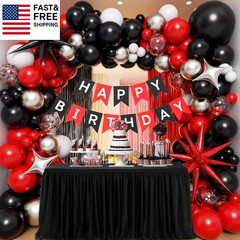 Red and Black Birthday Party Decorations, Red Black White Metallic Silver Foil B