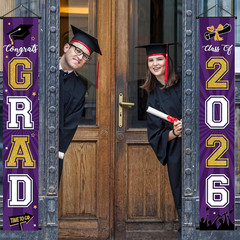 Graduation Banner 2026 Graduation Decorations Purple and Gold Grad Banner Porch