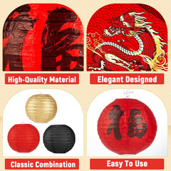 Hibachi Lantern Banner Set 16 Pcs Hibachi Party Decorations Red Black Gold Japan