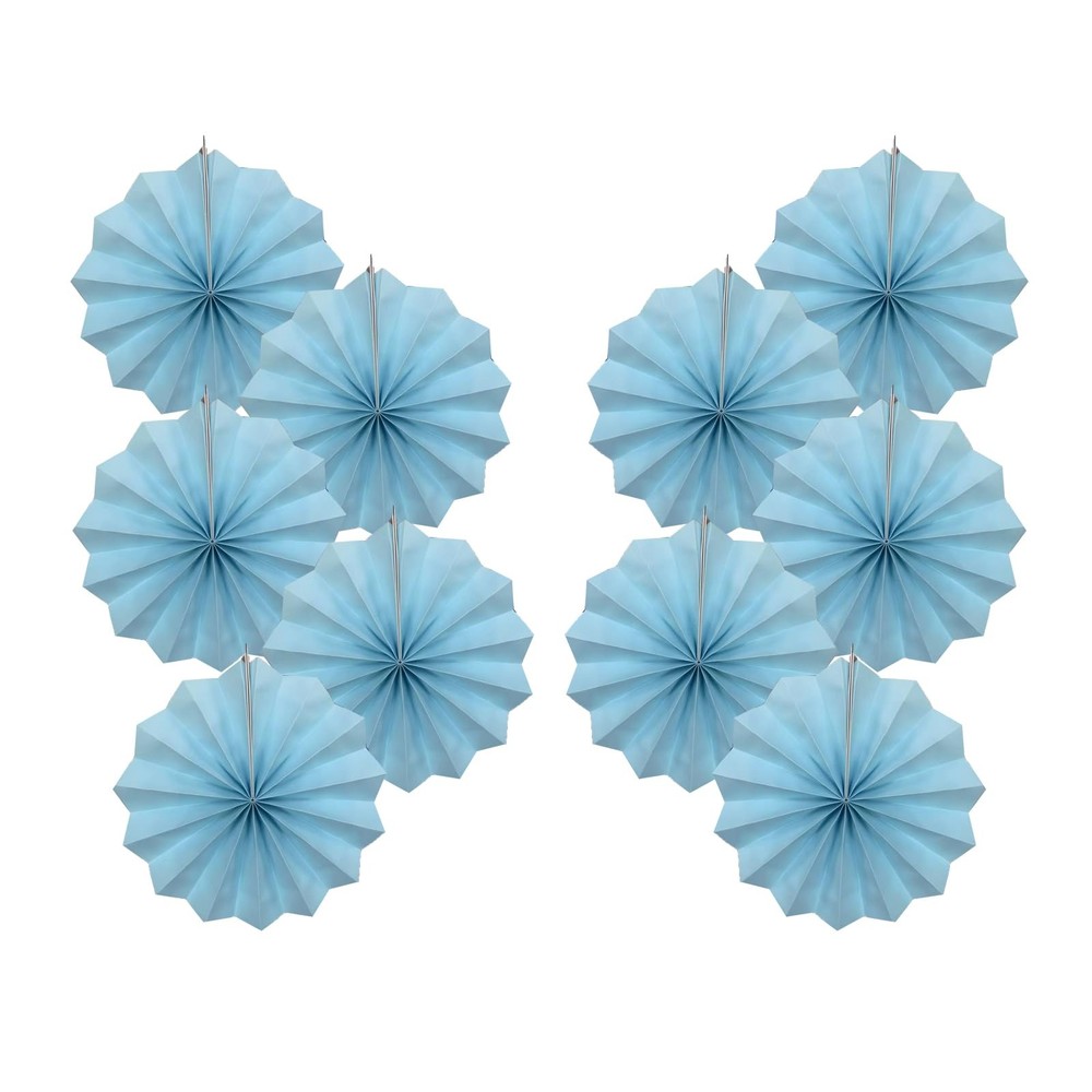 Blue Party Decorations 8in Hanging Paper Fans 30 Color DIY Set Light Blue