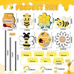 AceOrbit 7 Pack Summer Honey Bee Wooden Tabletop Decor Freestanding Table Cen…