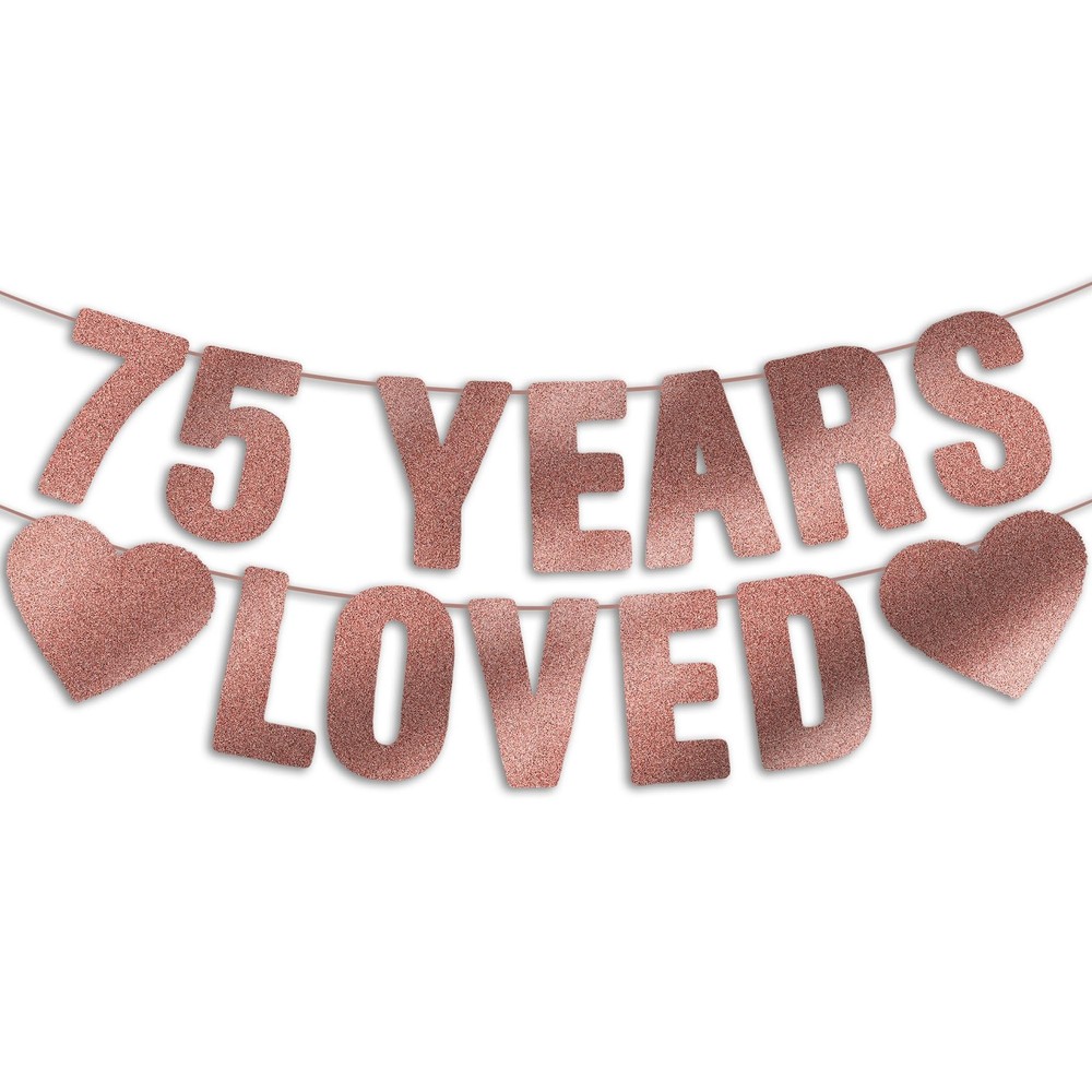 Pre-Strung 75th Birthday Banner – Rose Gold Glitter, Happy 75th Birthday Part…
