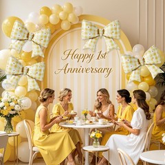 4 PCS Daisy Bow Balloons, Large Yellow Gingham Coquette Foil Balloon Set