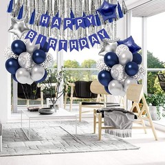 Blue Birthday Party Decorations, Happy Birthday Decorations for Men with Banner