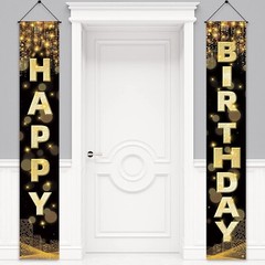 Happy Birthday Decorations Banner for Men Women Boys Girls, Black Gold Birthd…