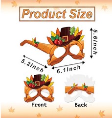 Set – 16 Fall Thanksgiving Paper Glasses Turkey Pumpkin Maple Leaves Photo Props