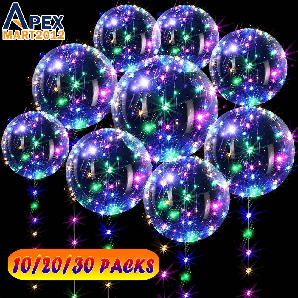 10/20/30Pcs LED Light Up BoBo Balloons Party Birthday Transparent Bubble Decor