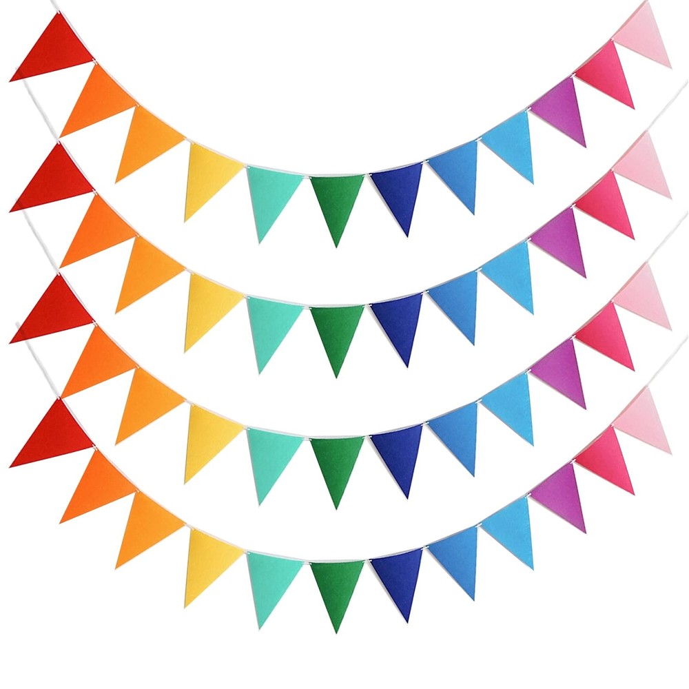 4 Strings 48PCS Rainbow Pennant Banner Flags- Colorful Triangle Felt