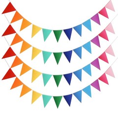 4 Strings 48PCS Rainbow Pennant Banner Flags- Colorful Triangle Felt