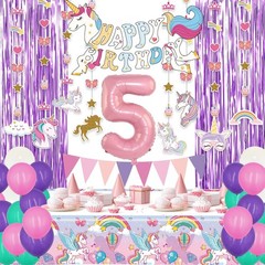 5th Girl Unicorn Party Decorations set, 5 Year Old Party Supplies for Girls w…