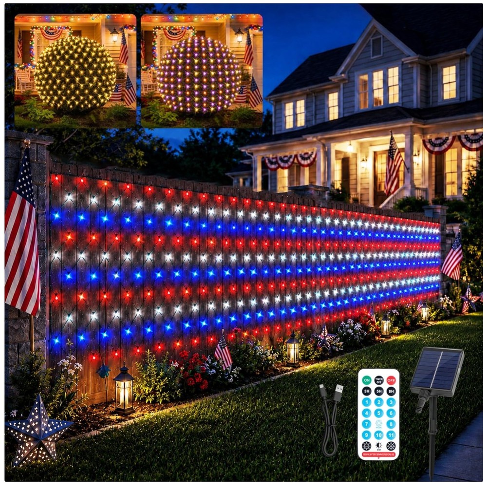 Dual Color 240 LED Net Lights for 4th of July & Christmas