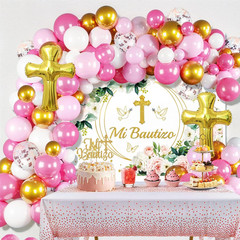 Mi Bautizo Decorations,Baptism Party Decorations Kit – Pink Gold Balloon Garland