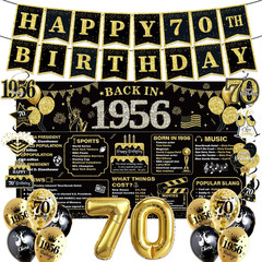 70th Birthday Decorations for Men Black Gold, 37PCS 70th Birthday Party 70/1956