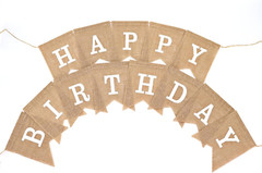 Happy Birthday Bannner, Pre-Strung Burlap Bannner, Happy Birthday Sign for Birth