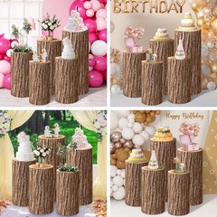 Set of 5 Wood Cylinder Stand Covers, Spandex Pedestal Stand Covers for Party,…