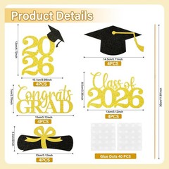 Graduation Decorations 2026 Table Centerpieces 20PCS Black Gold Confetti