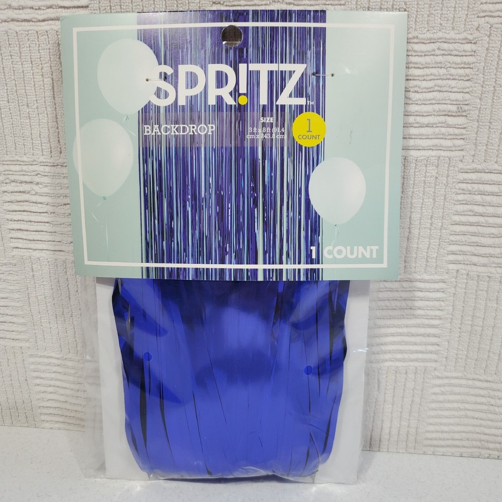 Spritz Backdrop Foil Curtain Blue 3′ x 8′ Party Decoration Fringe Shiny Tik Tok