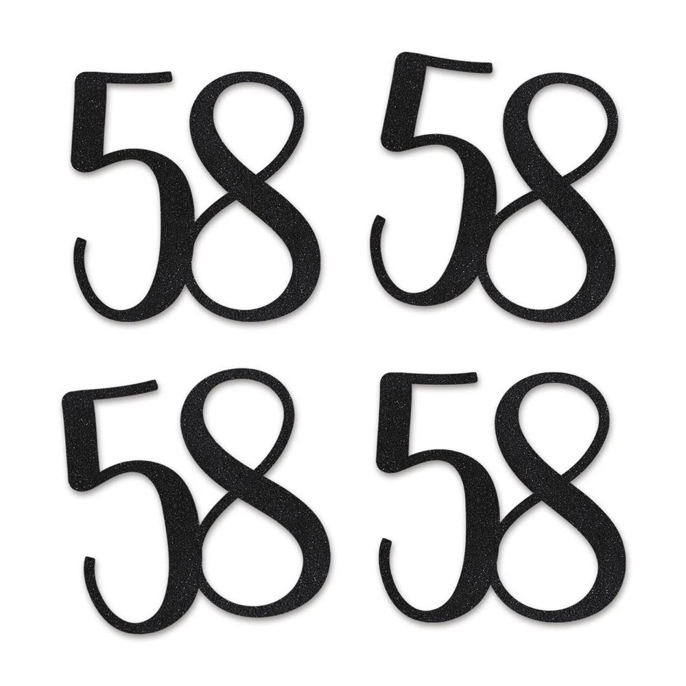 Black Glitter 58 Cut-Out Numbers 58th Birthday Party Anniversary Decor DIY