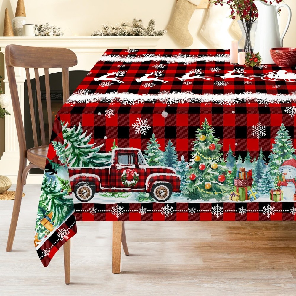 Christmas Tablecloth 60×84 Inches for Rectangle Tables – Red Buffalo Plaid Ch…