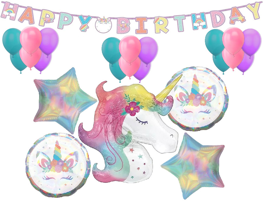 Unicorn Birthday Party Decorations Banner Personalize ANY age Balloons Bouquet