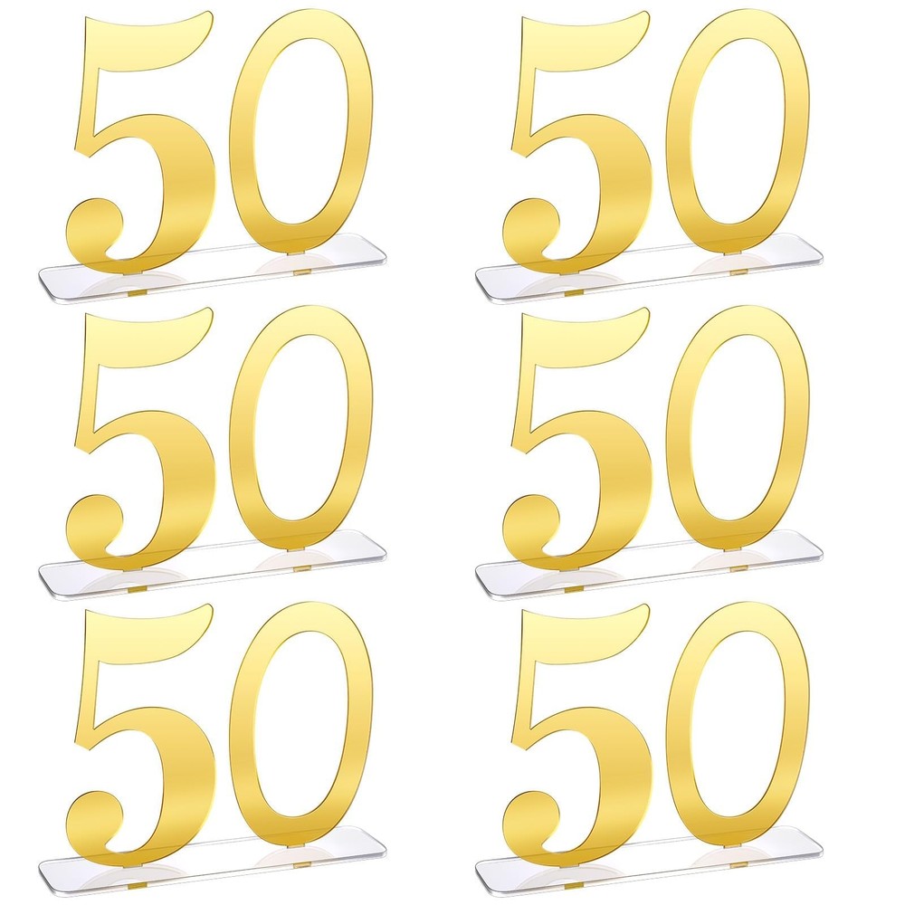 Mirror Gold 50th Anniversary Birthday Decorations Acrylic Table Numbers 6 PCS