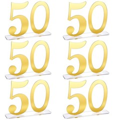 Mirror Gold 50th Anniversary Birthday Decorations Acrylic Table Numbers 6 PCS