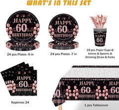 60Th Birthday Party Decorations for Women – Rose Gold 193 Pcs Party Supplies for