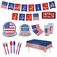 4thJuly Anniversary Party Supplies Set Disposable Tableware for Independence Day