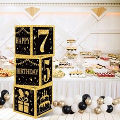 75th Birthday Decorations Boxes for Men- 3PCS Black Gold Happy 75th Birthday …