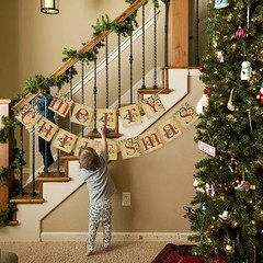 2x Vintage Merry Christmas Banner Home Xmas Party Fireplace Decorated & Bunting