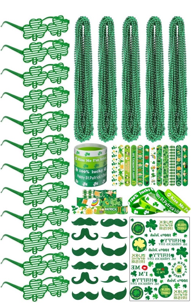 72 PCS St. Patrick’s Day Decorations Kit Party Supplies Set Shamrock Beads NEW