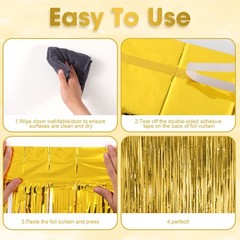 4 PCS Gold Foil Fringe Backdrop Curtains Tinsel Streamers Birthday Decor