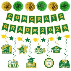 Graduation Party Decorations 2026 – 17 Pcs Green and Gold Congrats Grad Themed