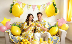 Pink and Yellow Lemon Triangle Banner Balloons Lemonade Bar Stand Supplies Amalf