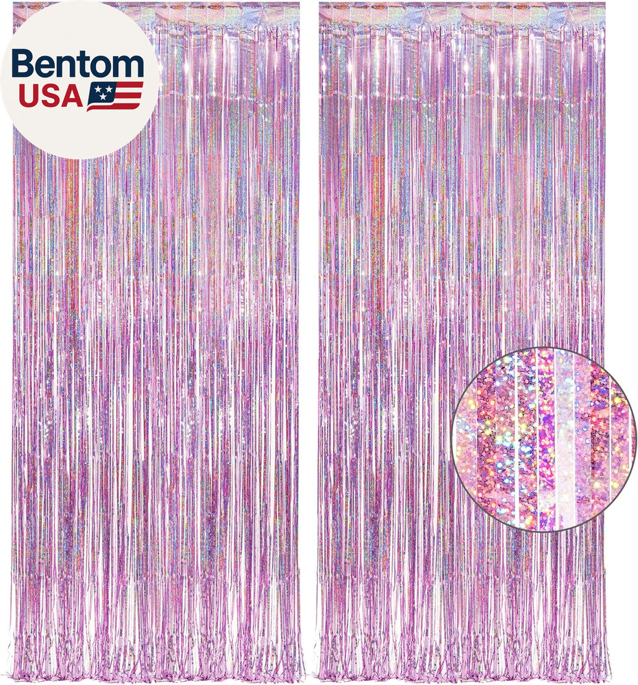 Pink Tinsel Curtain Party Backdrop – Foil Fringe Curtain Lilac Pink Party Strea