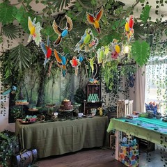 36 PCS Rainforest Party Deco Hanging Tropical Birds w/Jungle Leaves Garland