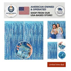 Sparkling Light Blue Foil Fringe Curtains 2 Count – Ideal for Any Celebration