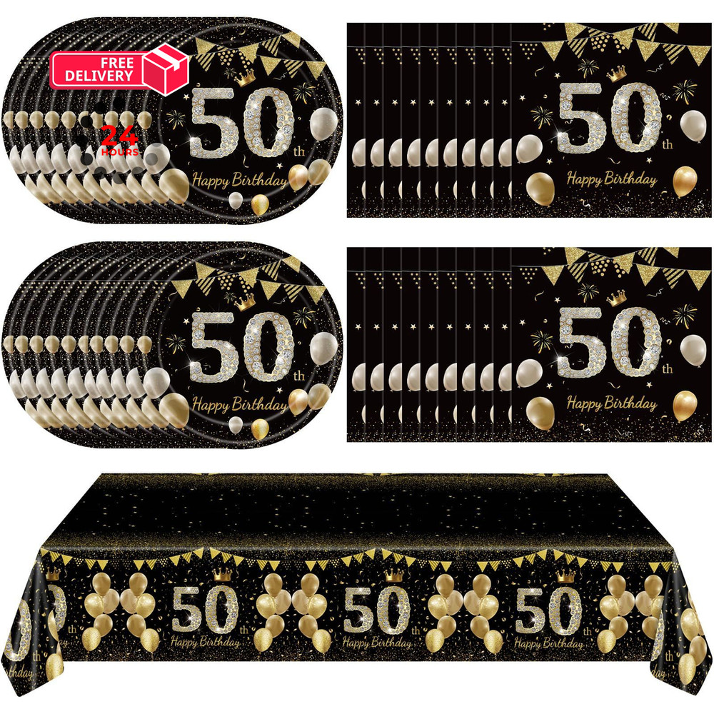 41Pcs 50th Birthday Decorations for Men Women, Black Gold 50 Year Old