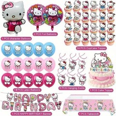 48Pcs – Kitty Birthday Party Decorations Set, with Banner, Balloons, Cake Top…