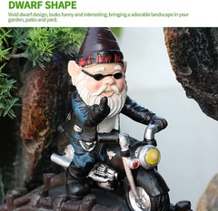 Gnome Riding Motorcycle Middle Finger Statue Funny Biker Garden Decor Lawn Patio