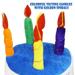 Colorful Cake Party Hat for Adults, Soft Plush Birthday Hat with Tilted Candles