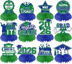12 PCS Class Of 2026 Graduation Honeycomb Table Centerpiece Green Blue