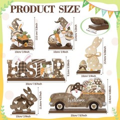 Capoda 6 Pcs Easter Table Signs Wooden Rustic Happy Brown