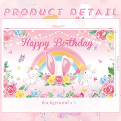 Pink Bunny Party Decorations, Rabbit Birthday Party Backdrop Supplies, Bunny Hap