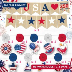 250th Anniversary Decorations – Hanging Swirls 250 Anniversary USA Banner | Four